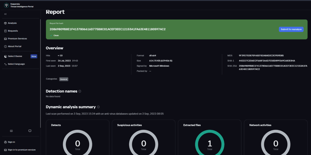 Figure 26. Example report from Kaspersky TIP’s automated sandbox analysis